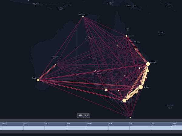 オーストラリアの人口移動（2007-2020年）